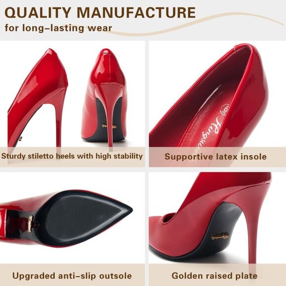 4 Inch Red Womens Pumps High Heels Stiletto Pointed Closed Toe Bridal Shoes - Picture 2 of 8